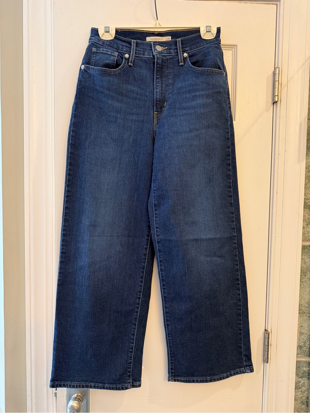 Cropped Wide Leg Women's Jeans - Dark Blue
